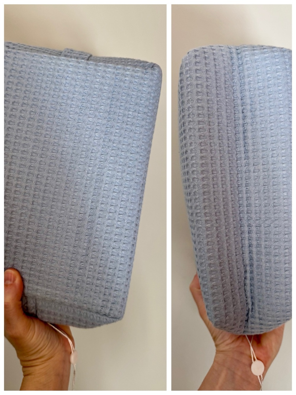 ABBODE R&F Waffle Knit Periwinkle Blue Cotton Cosmetic Bag, Large Zip-Around - Picture 12 of 17